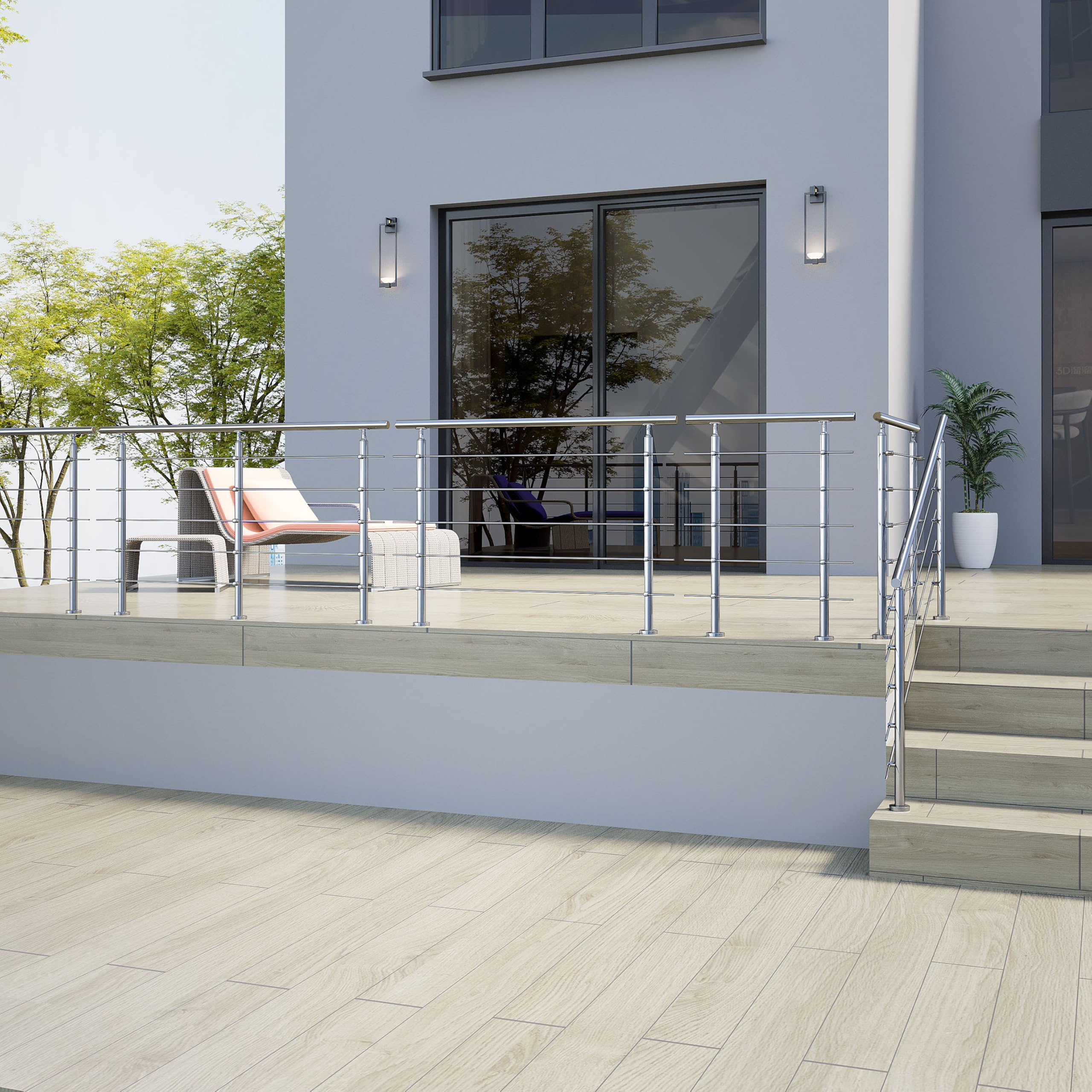 AICA Barandilla escalera, barandilla de acero inoxidable 304, pasamanos de escalera para interior y exterior escaleras, jardin, balcón, terraza, 100x106 cm, 5 barras transversales