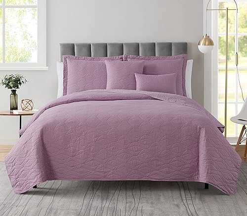 Clara Clark Juego de colcha tamaño King  Juego de colcha para todas las estaciones, tejido Pinsonic ligero King  Juego de edredón de 5 piezas con