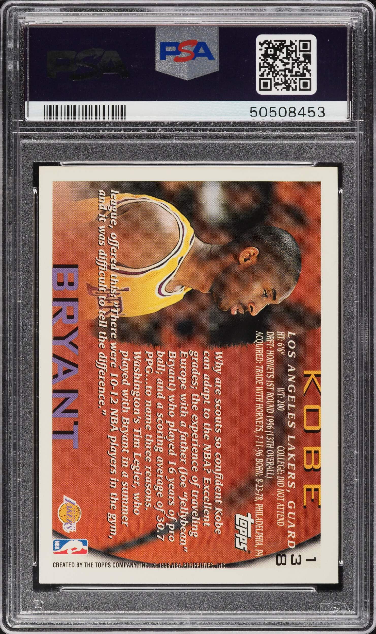 PSA9】 1996 Topps Kobe 跳ん Bryant #138 6枚セット