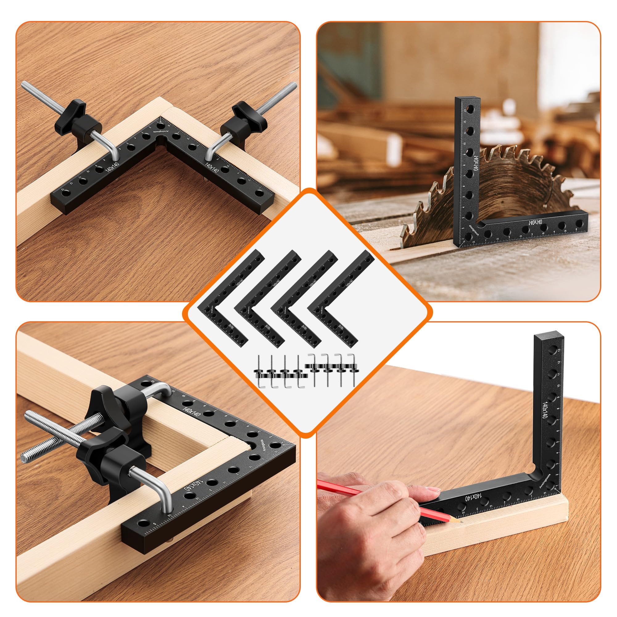 Morsetto A 90 Gradi Per Falegnameria - In Lega Di Alluminio, Dimensioni 14 X 14 Cm, Per Assemblare Armadi, Cornici, Scatole (Set Da 4)