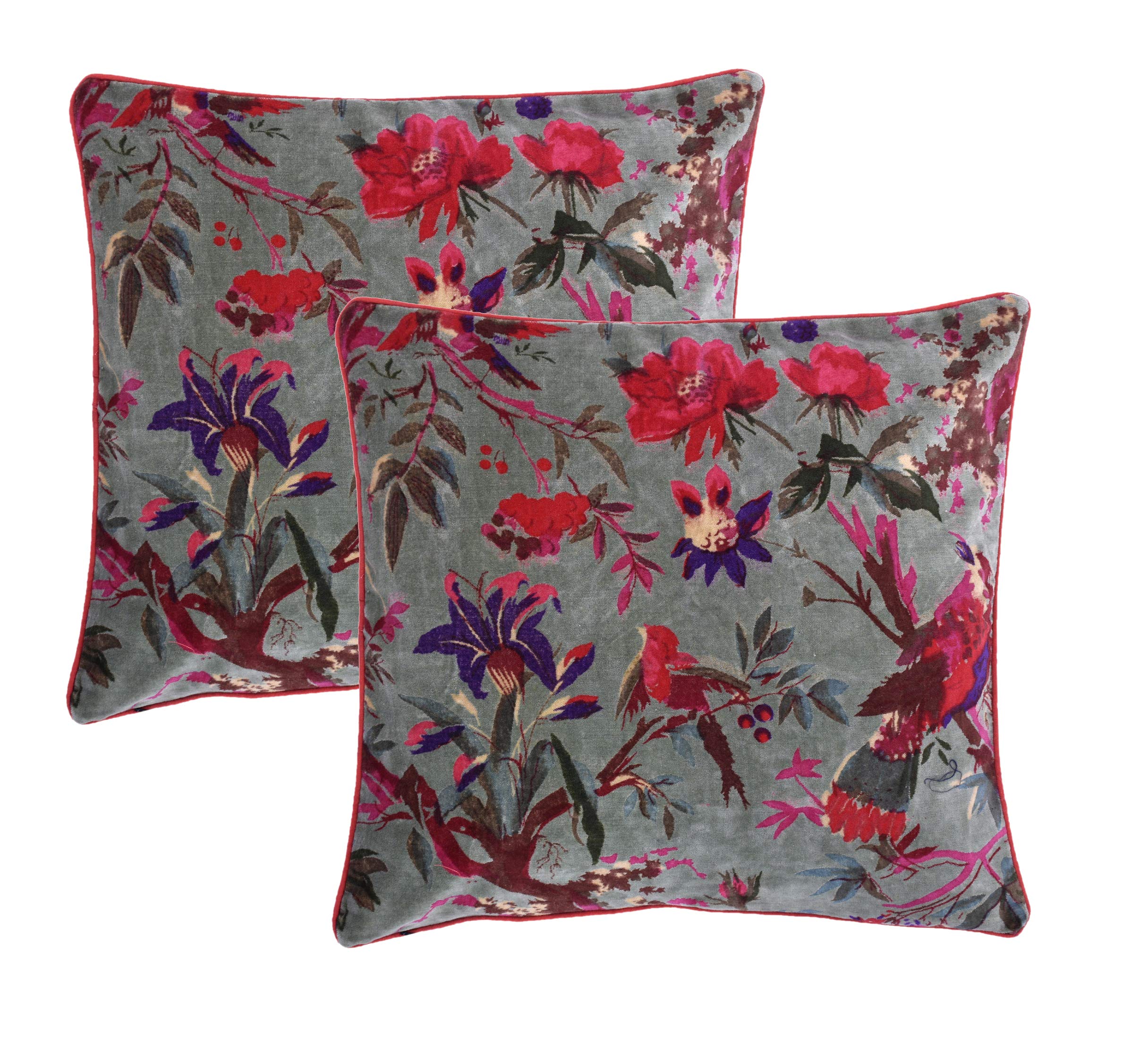 Handicraft-Palace 2 PC Velvet Bird Floral Cushion Cover Decorative Throw Pillows Sham (Green)