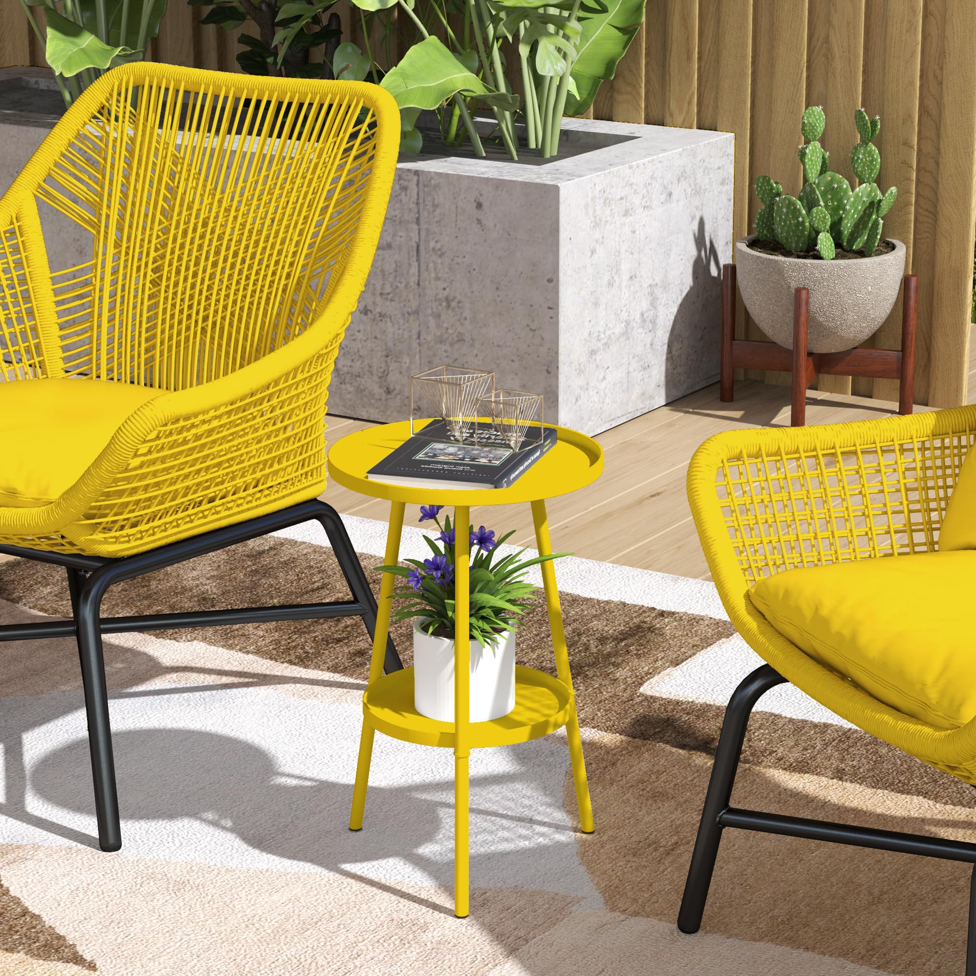 Outsunny Tavolino da giardino rotondo 2 livelli in metallo Giallo