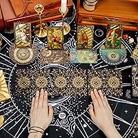 Vista 5 de Tarjetas de tarot con libro guía, juego de 80 cartas de tarot doradas con 4 portatarjetas de tarot de madera, cubierta de tarot impermeablejuego