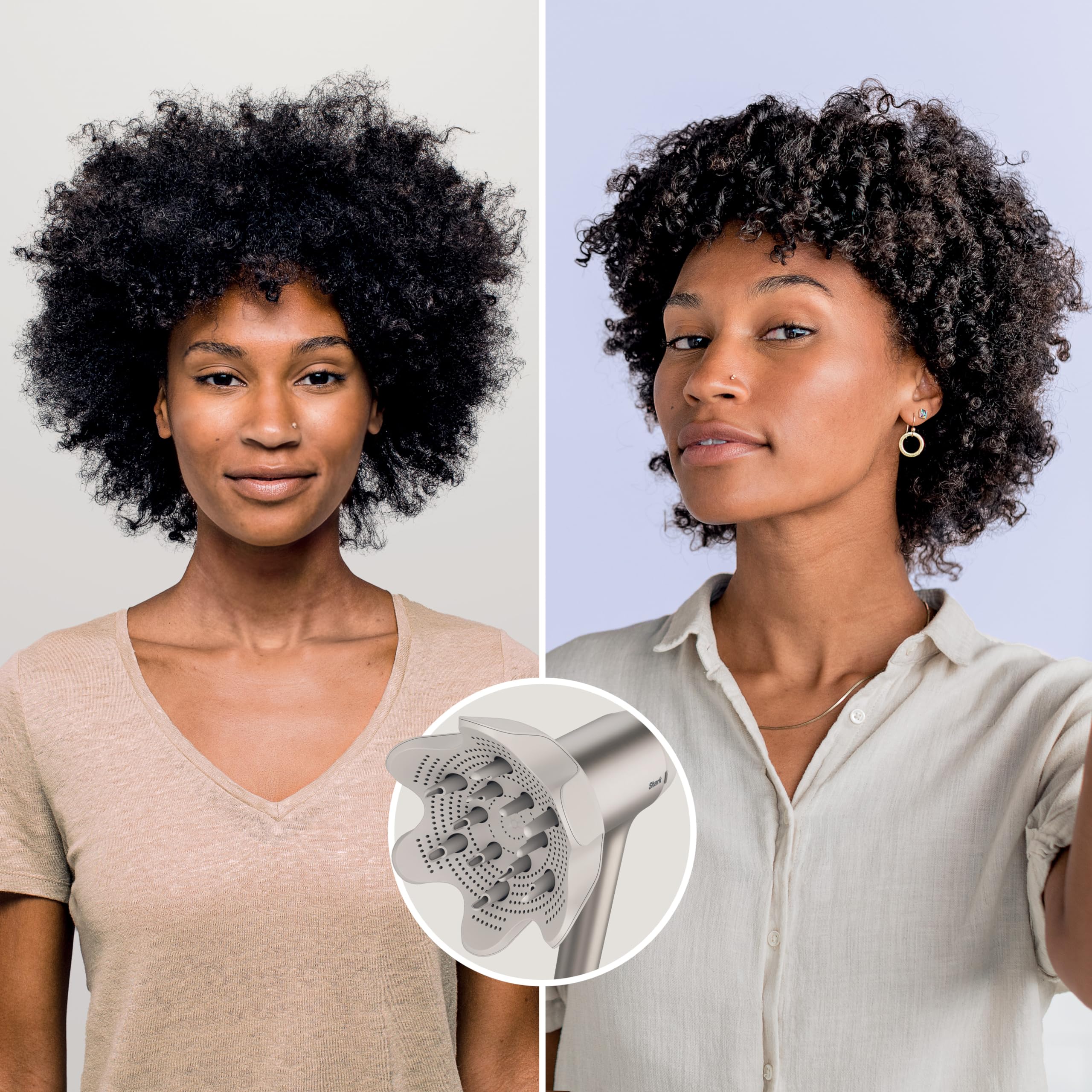 Shark STYLE iQ Sèche-cheveux et styler 3-en-1, brosse de style, concentrateur, diffuseur de boucles, ionique, séchage rapide, sans dommage thermique, diffuseur d'air froid, couleur champagne HD120SLEU