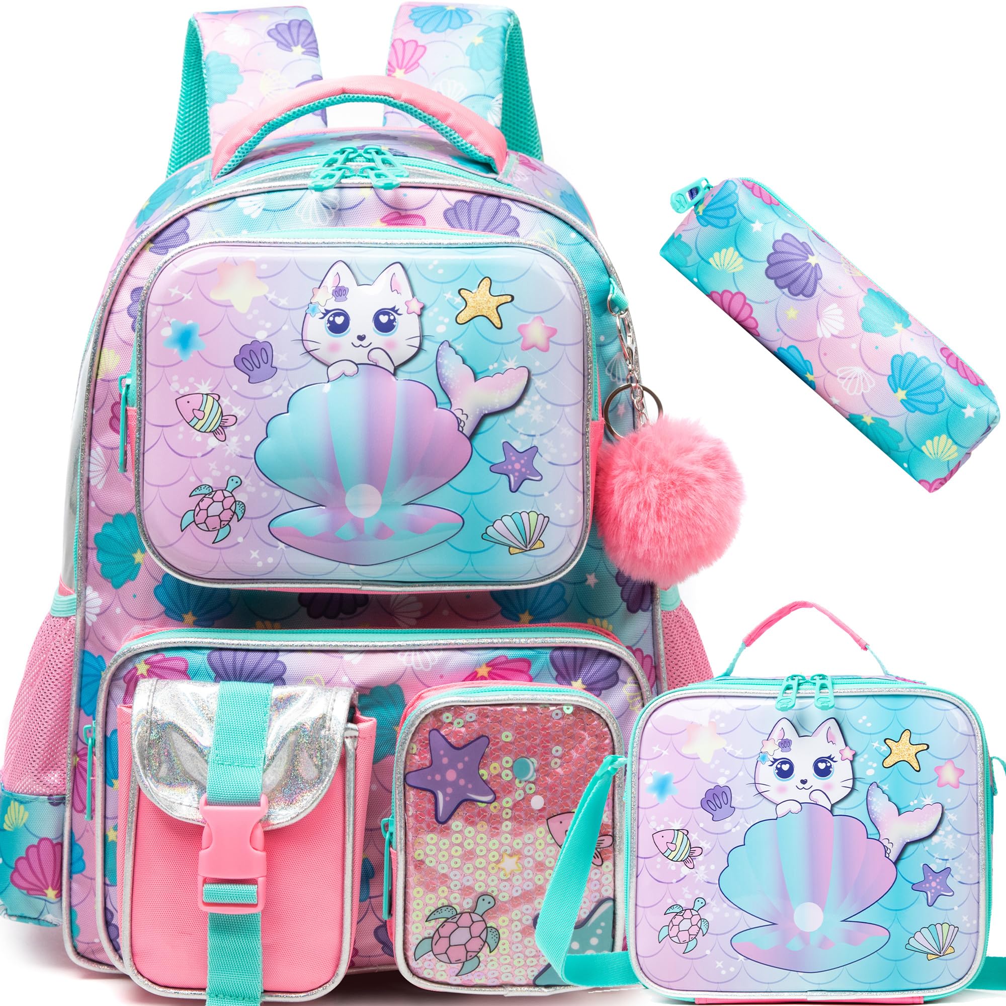 HTgroce 3 in 1 Zaino Bambini Scuola Elementare Unicorno, Zaino Adatto a Ragazze per Viaggiare