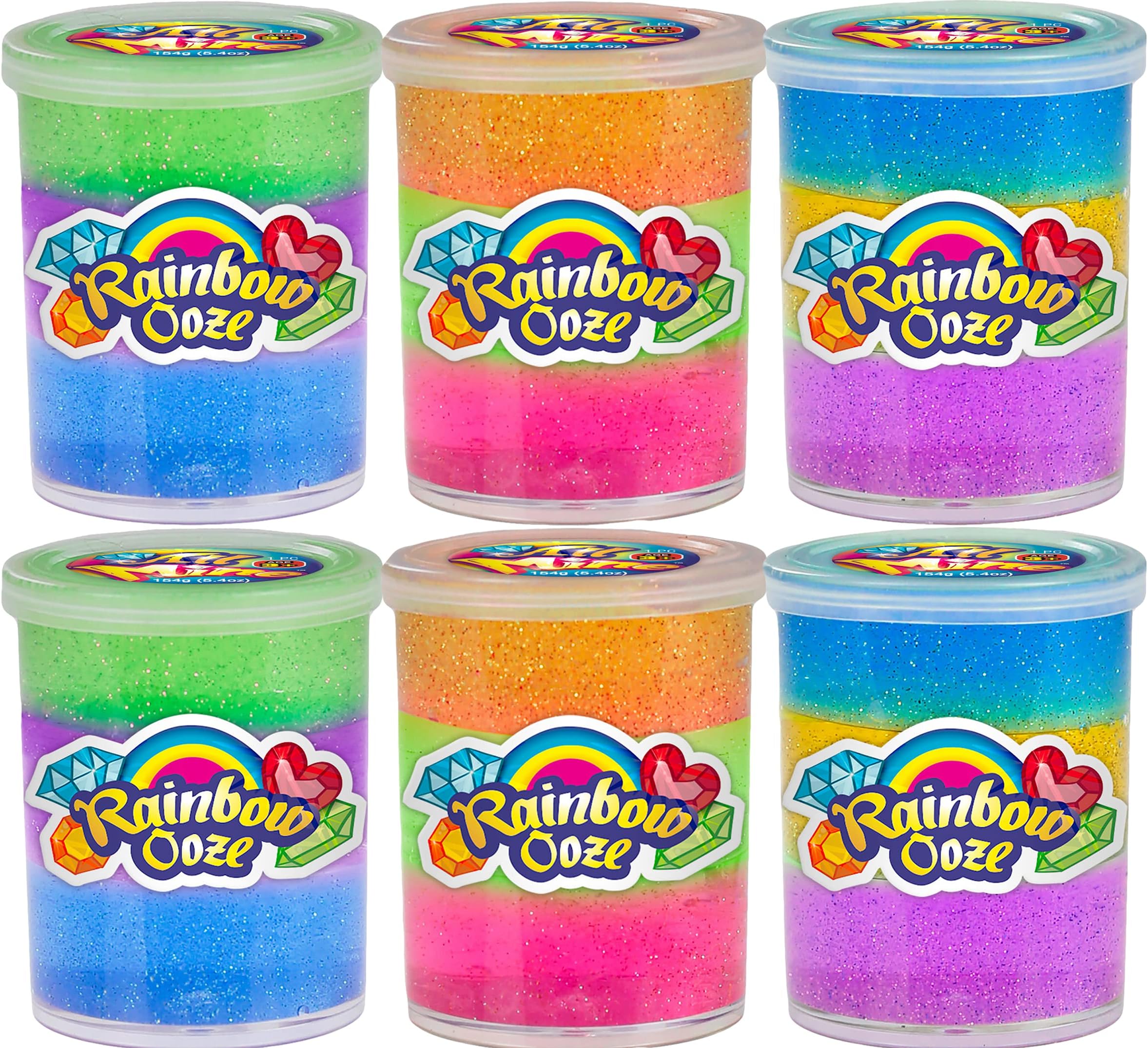 JA-RU レインボースライム 子供用 コンテナ付き (6個パック) ネオンカラー レインボーパテ 子供用 ストレス解消セラピー おもちゃ 感覚ビンフィラー & バルクミニスライム パーティー記念品.4634-6p