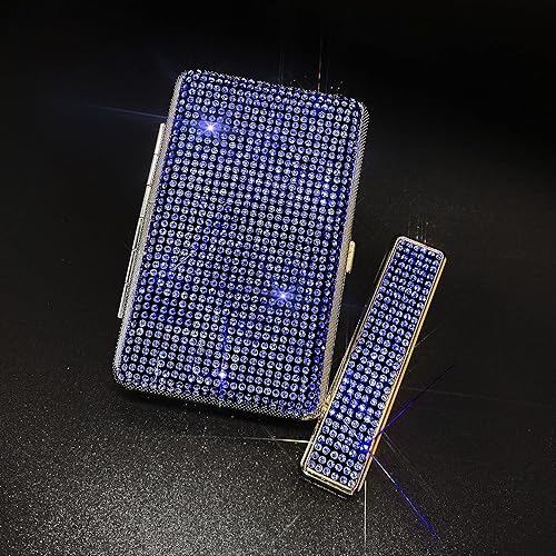 Mechero eléctrico con diamantes de imitación, recargable, con purpurina, funda para cigarrillos, 3.346in, tamaño King (capacidad de 14 a 16), juego