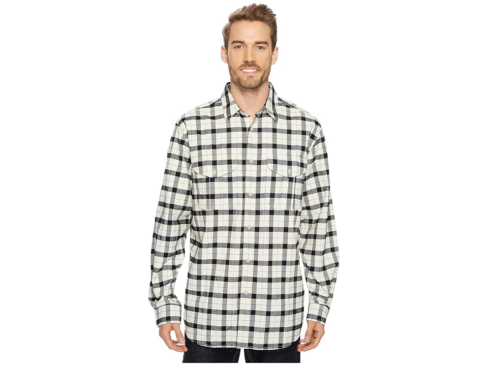 

Filson Extra Long Alaskan Guide Shirt (Cream Black) Men's Long Sleeve Button Up, Bone