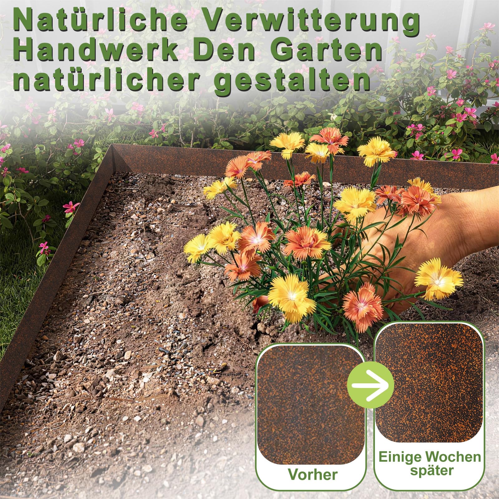 Verzinkte Rasenkante Metall 10m x 15cm Rostfarbe Beeteinfassung