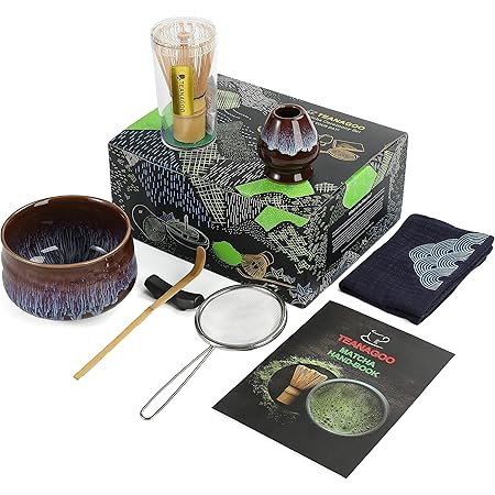 TEANAGOO Compleste Matcha Tea Set(7pcs), Japanese Tea Set, Matcha Bowl, Matcha Bamboo Whisk, Scoop, Sifter, Matcha Whisk Holder, Matcha whisk stand, Matcha whisk set N16,Matcha Green Tea Powder Kit
