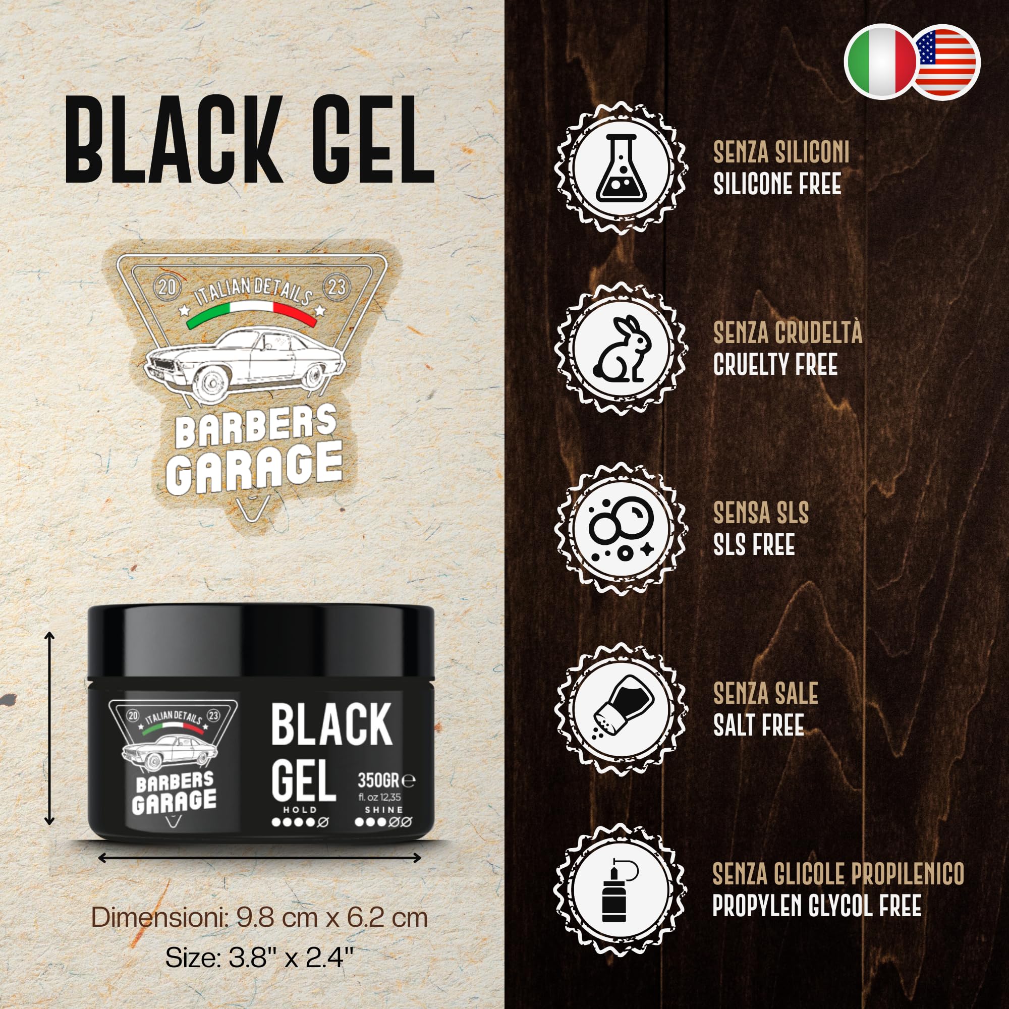Barbers Garage® Gel Colorante Uomo – Gel Nero per Capelli Bianchi e Grigi, Coprente Naturale, Tenuta Forte, Con Carbone Vegetale – Made in Italy