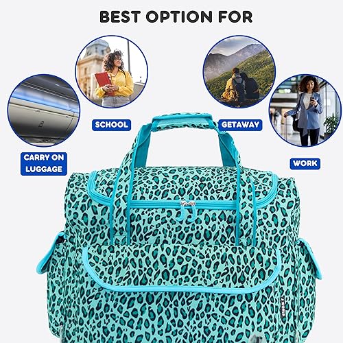 Miniatura 4 de J World New York Donna - Bolsa de mano con ruedas para mujer, para portátil, menta (Mint Leopard), Donna - Bolso tote con ruedas para mujer.