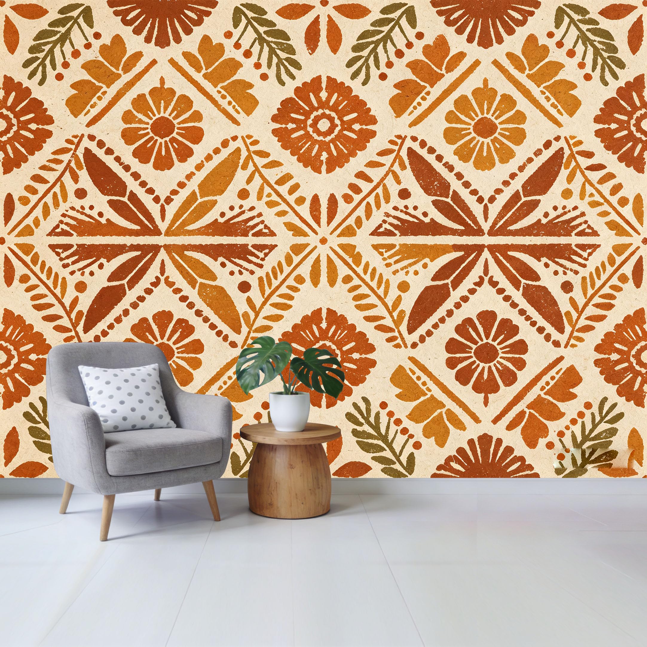 Qzlithotic Yq2605250075 Custom Size Wall Mural Earthy Toned Geometric Floral Pattern American Country Style Textured Selfadhesive Wall Fabric Removable Wallpaper For Home Office Decor