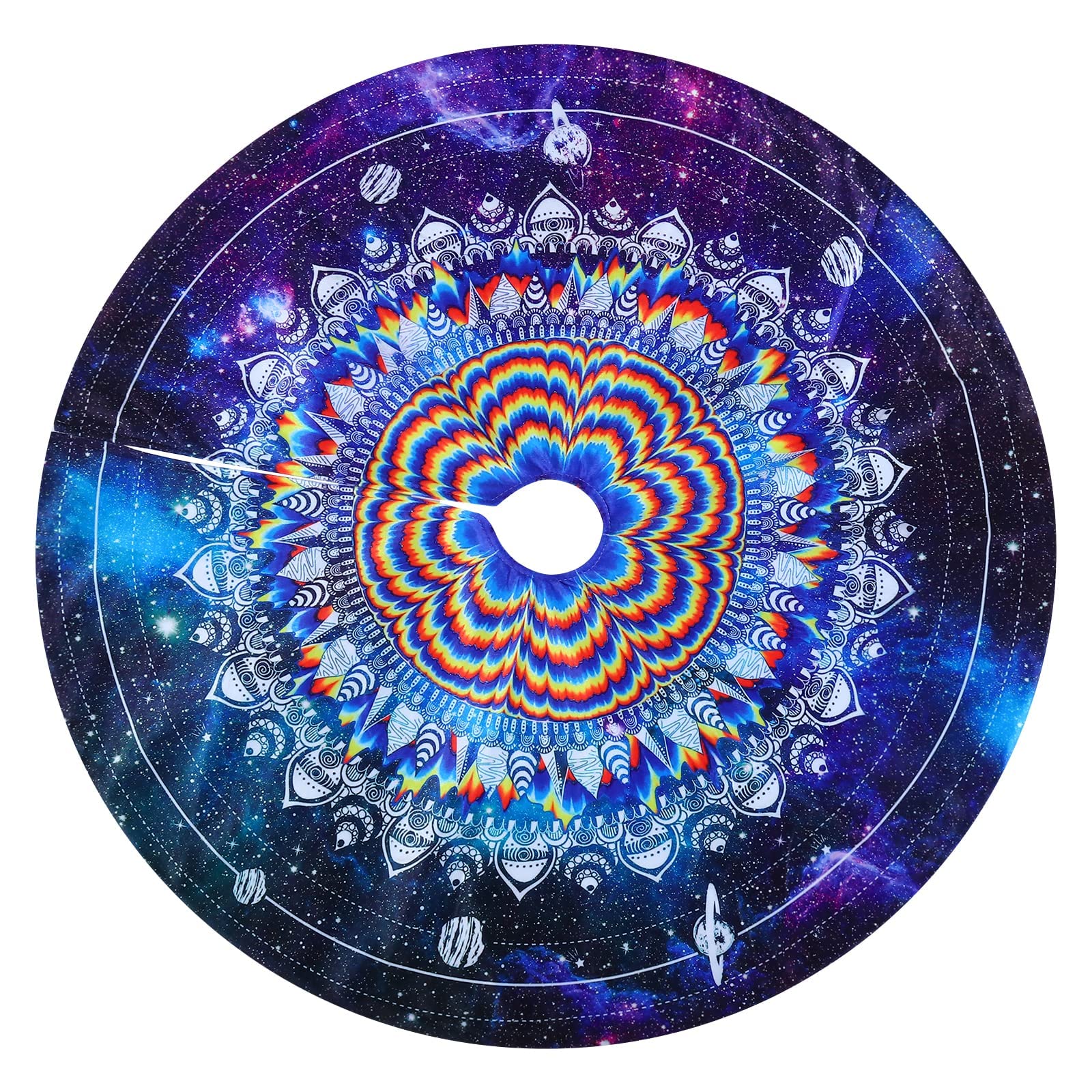 Photo 1 of 36 Inch Blue Purple Christmas Tree Skirt Rainbow Kaleidoscope Christmas Tree Decoration Colorful Faux Fur Christmas Tree Skirt for Holiday Decoration New Year Party Gift 36 In Kaleidoscope