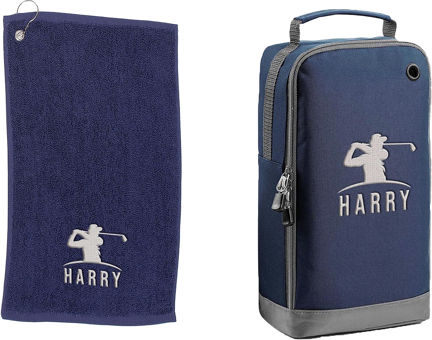 Personalised Golfer Towel and Shoe Bag Embroidery and Clip 100