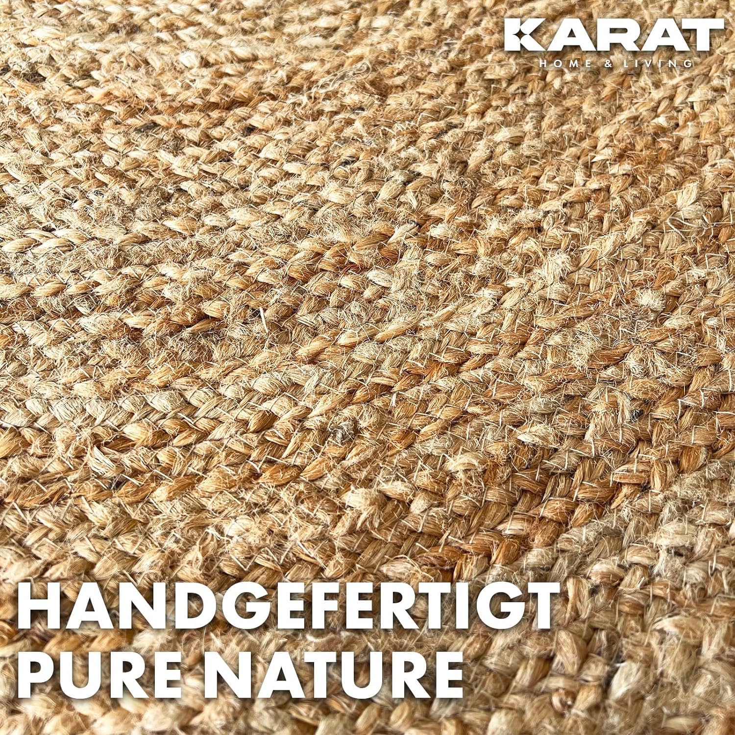 Tappeto in Juta Surat Rotondo 200 cm - Tessuto a Mano in Fibre Naturali - Tappeto Naturale per Soggiorno, Camera da Letto e Ingresso