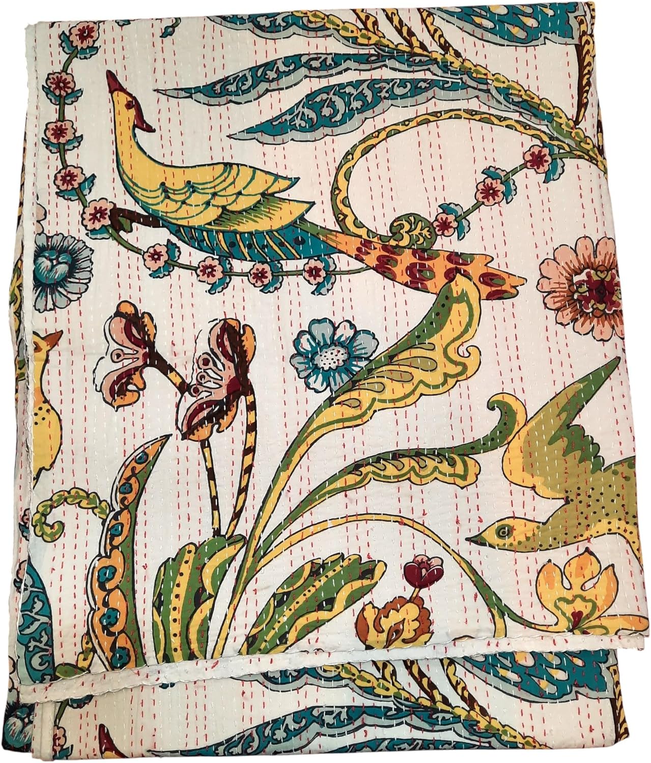 Indian Block Print Cotton Quilts, Indian Blankets for Bed, Vintage Kantha Quilts Handmade, Cotton Throw Blanket from India