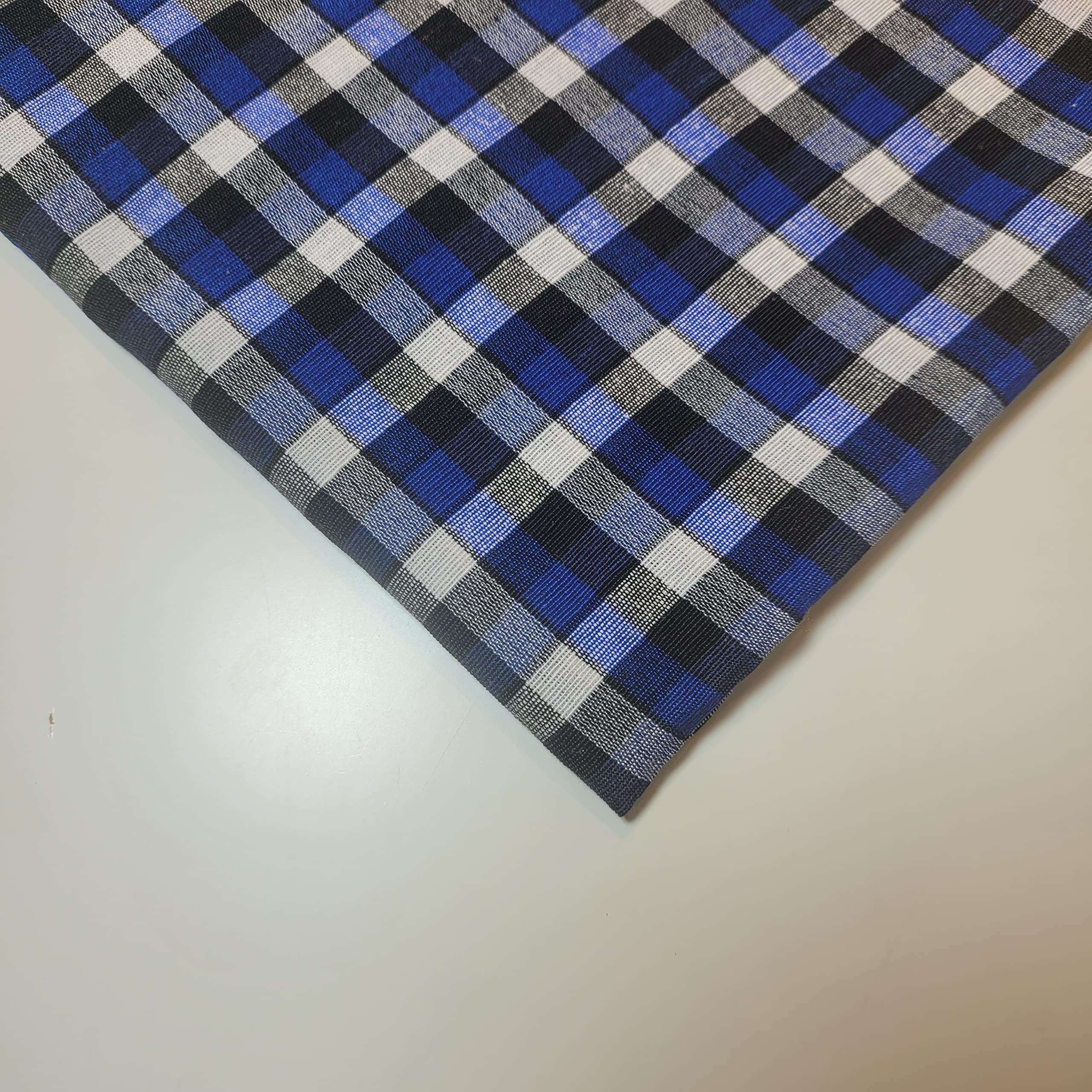 Lniana tkanina w kratkę w kratkę w kratę Khadi miękka tkanina lniana w kratkę tkanina Vichy 107 cm (5 m, niebiesko-biała czarna (1/4 cala)