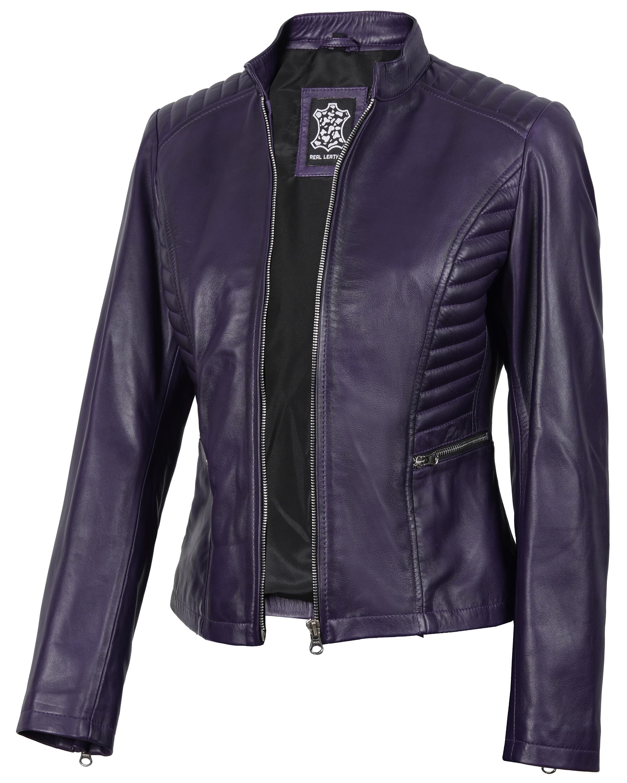 fjackets Leather Jacket Women Stand Collar