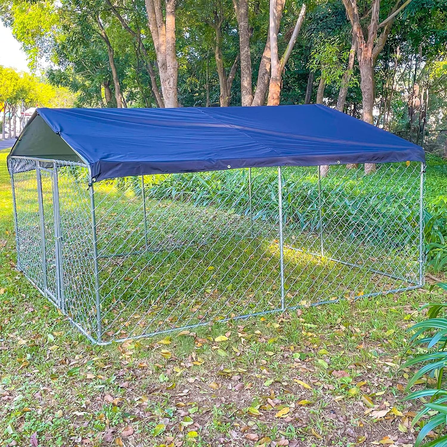 Large Outdoor Dog Kennel, Heavy Duty Outdoor Dog Cage, Anti-Rust Metal Outdoor Fence Dog Run Pet Playpen Wire Kennel with Waterproof UV-Resistant Cover and Secure Lock (9.8' x 9.8' x 5.6') 9.8'L x 9.8'W x 5.6'H