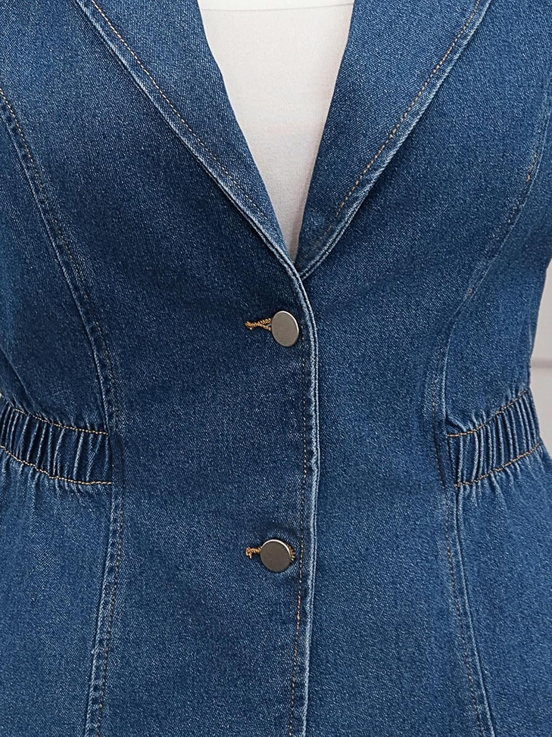 Women's Denim Vest Button Down V Neck Elastic Waist Waistcoat Sleeveless Jean Jacket - Image 5