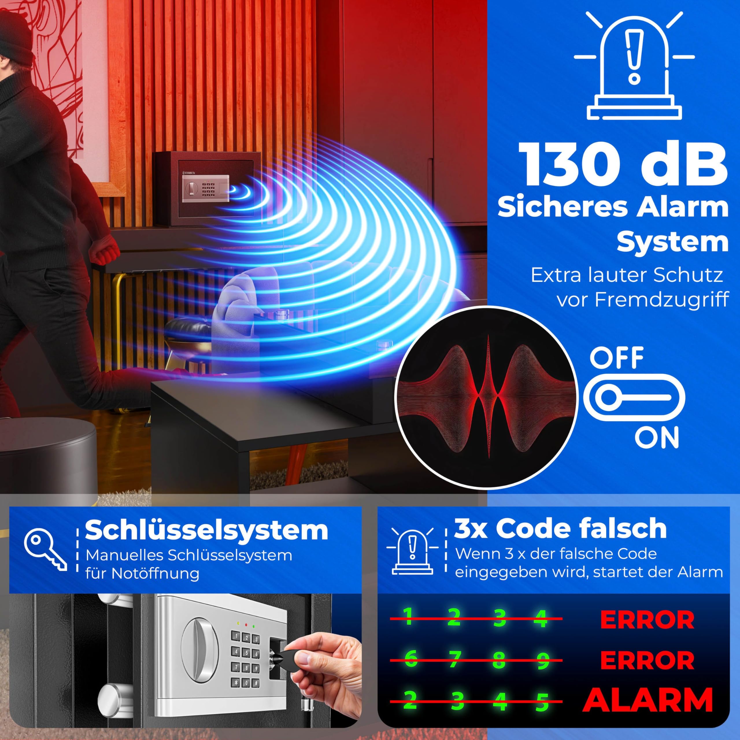 KESSER® Elektronischer Tresor | 35x25x25cm | Inkl. Batteriebox | Elektronischer Safe | 3x Doppelbolzenverriegelung | Boden Wandtresor | Möbeltresor | Innenbeleuchtung | Panzerschrank Zahlenschloss