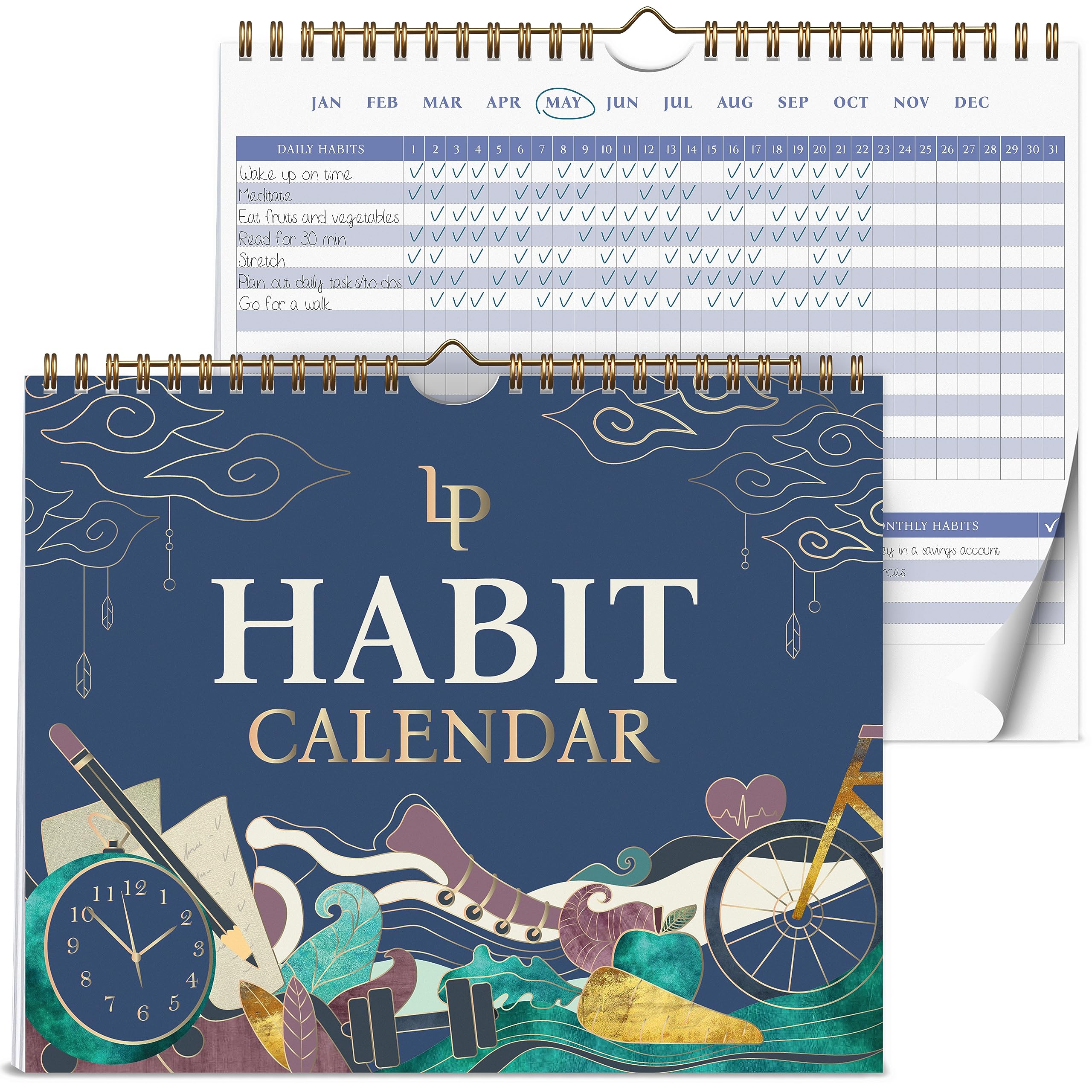 Legend Habit Calendar to Track Daily Habits – Motivational Tracker for Tracking Atomic Habits – 2 Years, Undated, 10x8” (Navy Blue)