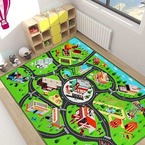 Miniatura 7 de Alfombra de juego para niños, alfombra antideslizante para niños, sala de juegos, dormitorio, alfombra de coche para niños para jugar con autos y