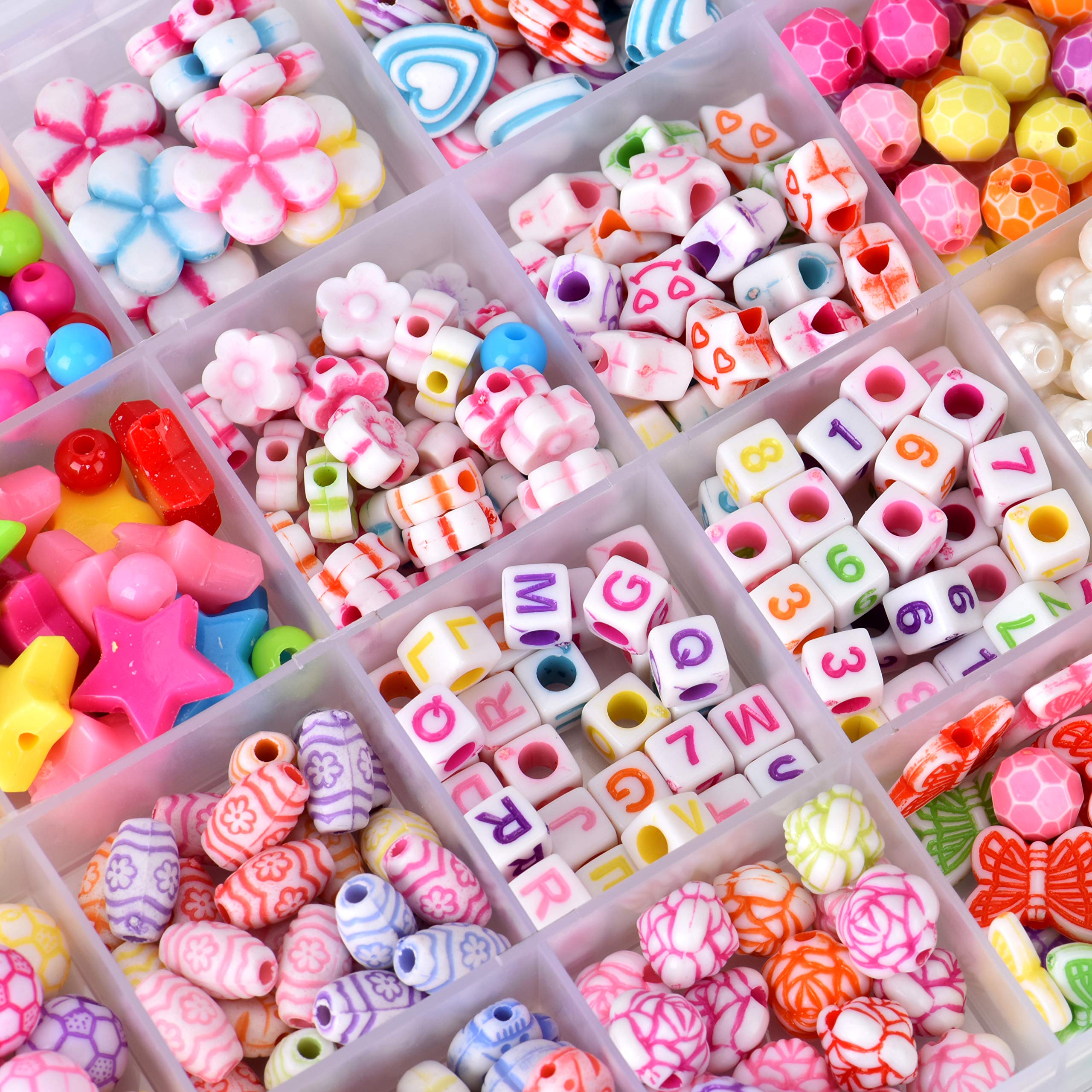 Perles Pour Enfants,DIY Perles Plastique Coloré 24 Compartiments Kit De Loisirs Créatifs L'atelier De Bijoux Fabrication De Bracelet Collier En PVC Box Comme Cadeau Pour Les Enfants Filles 480 Pièces