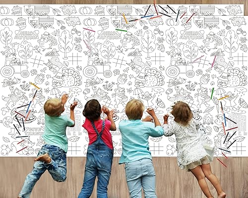 Wiooffen 2 pósteres gigantes de Acción de Gracias para colorear de 82 x 47 pulgadas para niños, papel de otoño grande en color en papel, cubierta de