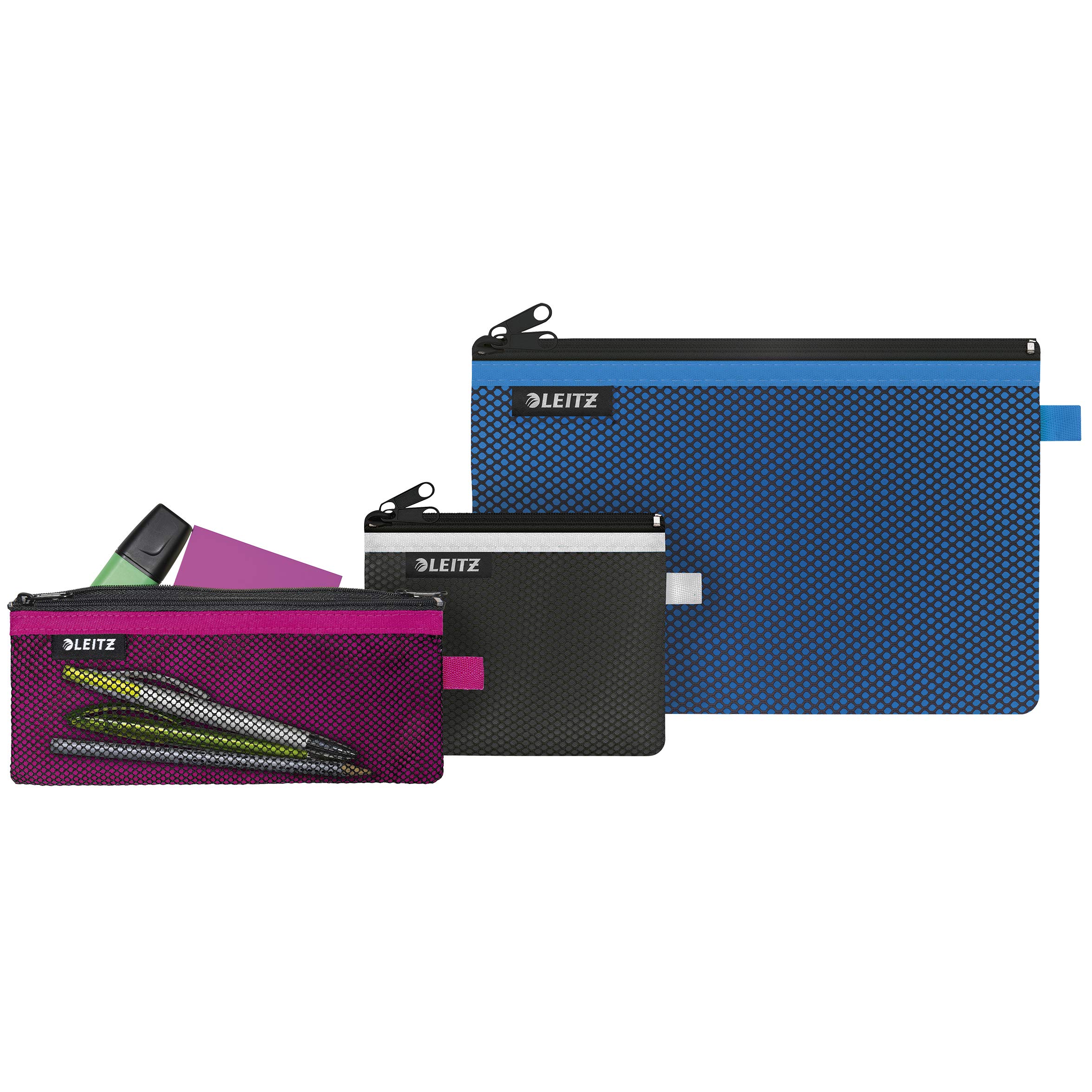 Set of 3 Leitz Wow 2-Pocket Pencil Cases, Nylon Zip, Washable, Ideal Plastic Wallet, Pencil Case and Storage Pouch - Image 2