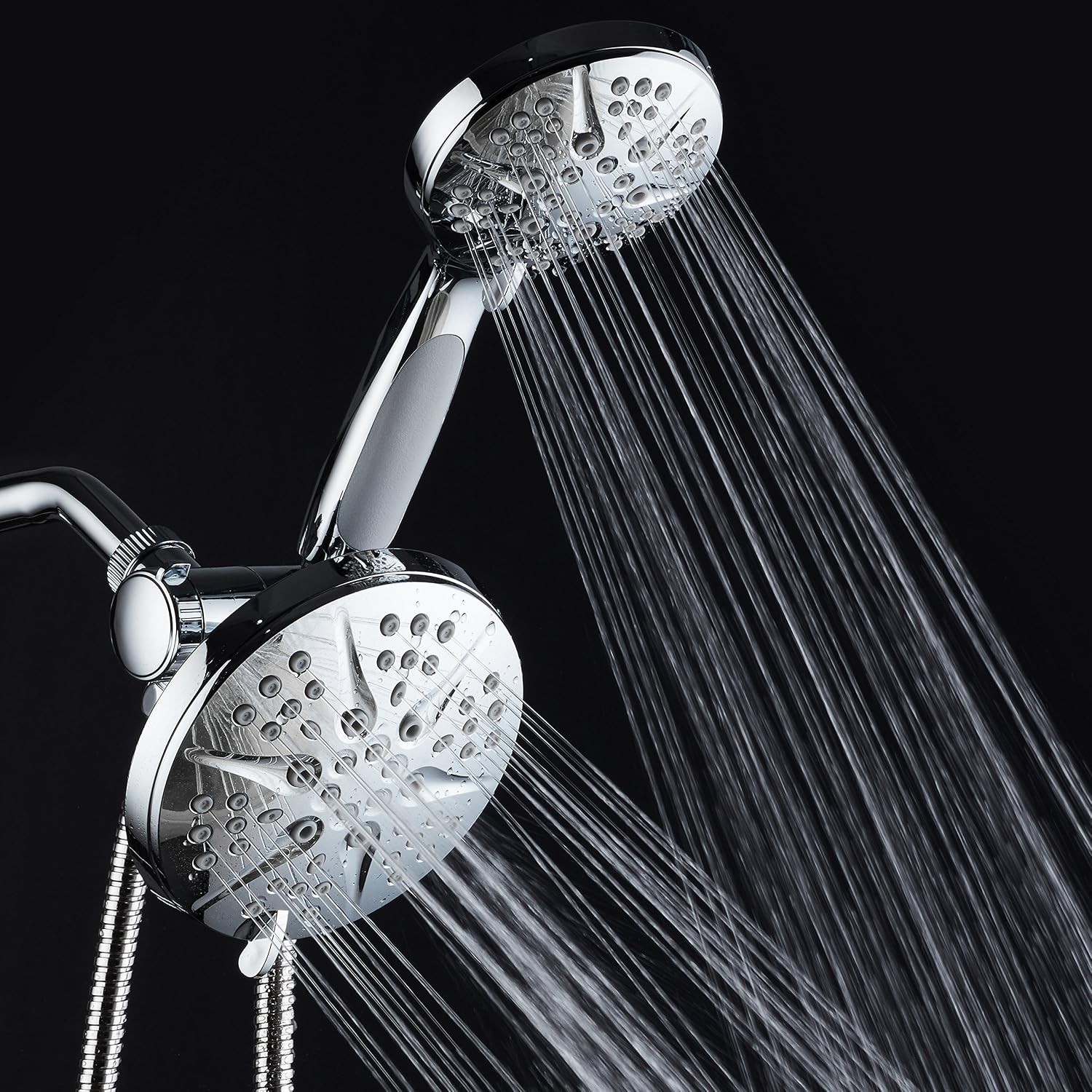 HOTEL SPA - Shower Heads with Handheld Spray - High Pressure Shower Head - 6 Inch Showerhead, 4.3 Inch Handheld Shower Head - Combo, 48-Setting Shower Heads, 5 Foot Shower Hose, Showerspa (Chrome)