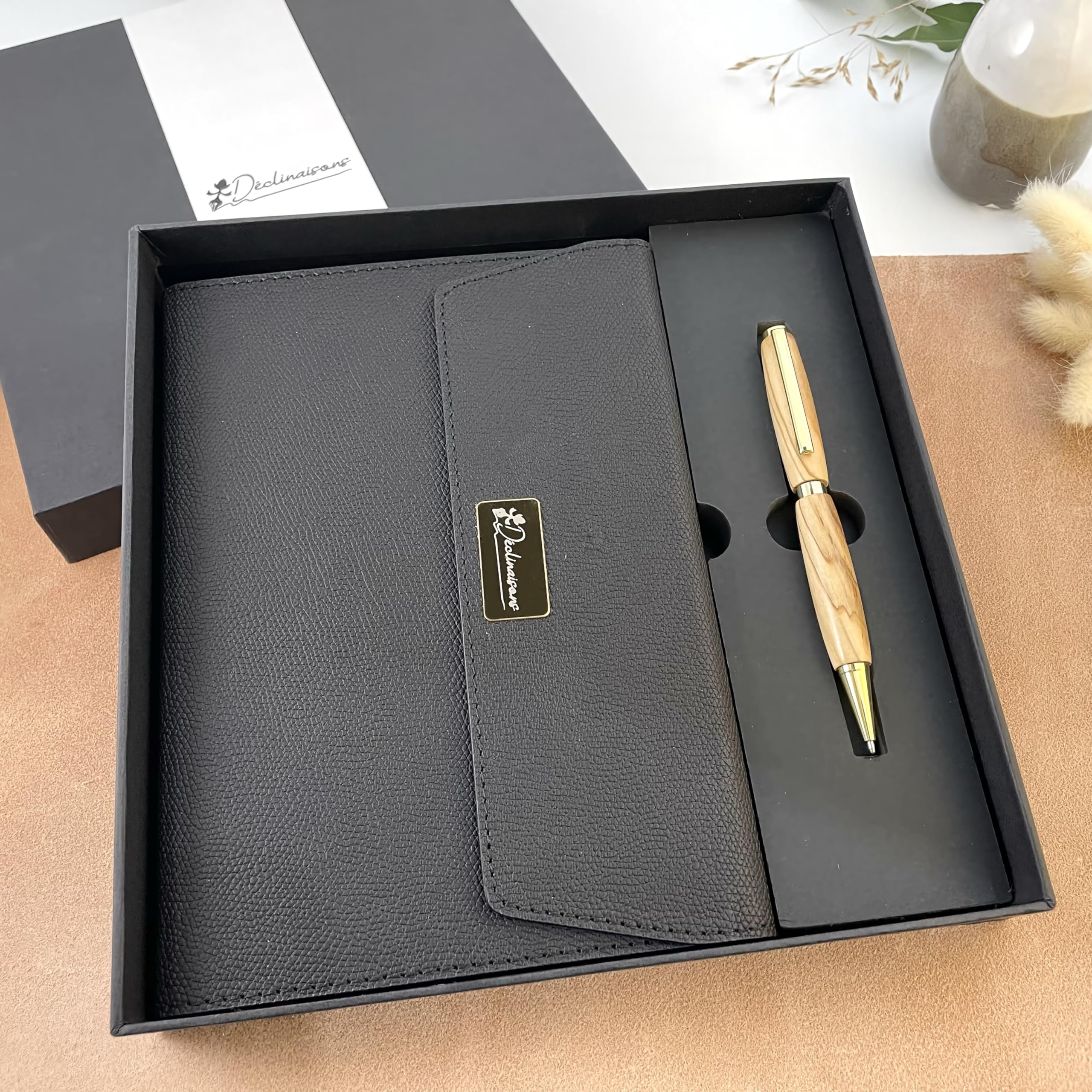 Set di scrittura : Penna Sfera Legno di Ulivo Italiano Personalizzato + Taccuino A5. Confezione regalo | Natale, Affari, Dottore, Anniversario