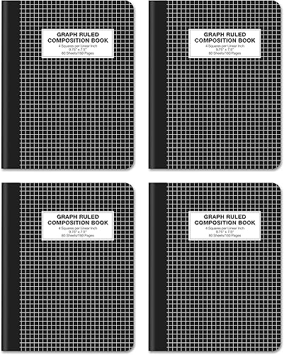 Miniatura 1 de Better Office Products Cuaderno de composición a rayas cuádruples, paquete de 4, papel cuadriculado de tapa dura de 4 x 4, 80 hojas, 9.75 x 7.5