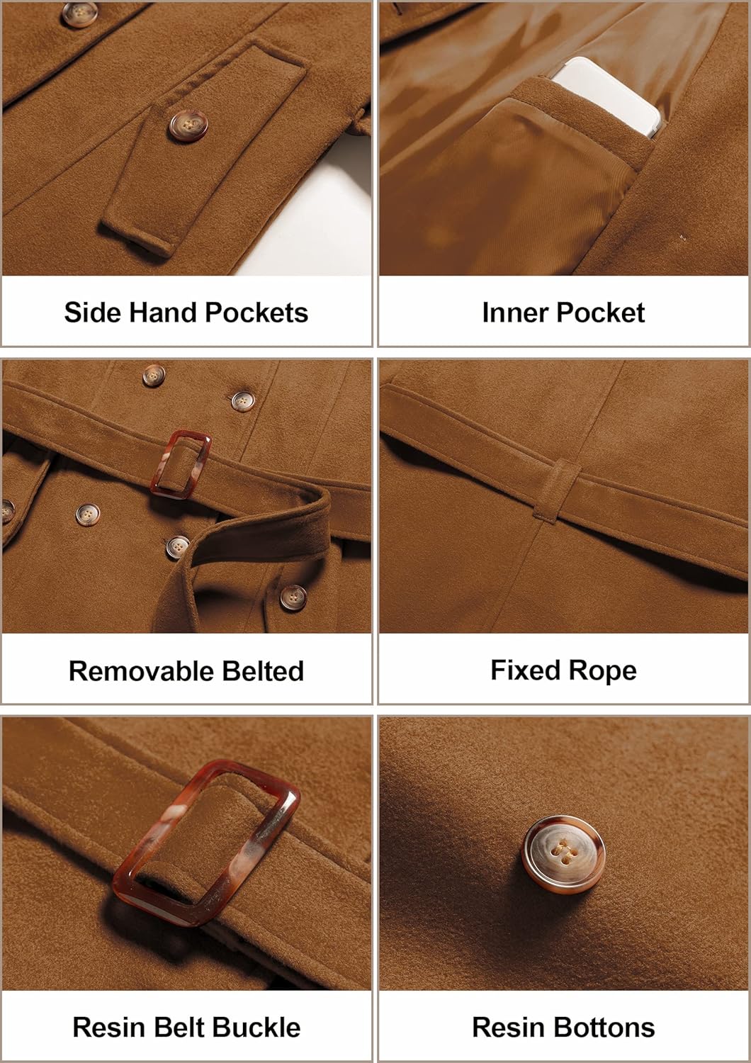 Chrisuno Women's Double Breasted Pea Coat Hooded Long Winter Trench Coat - Image 7