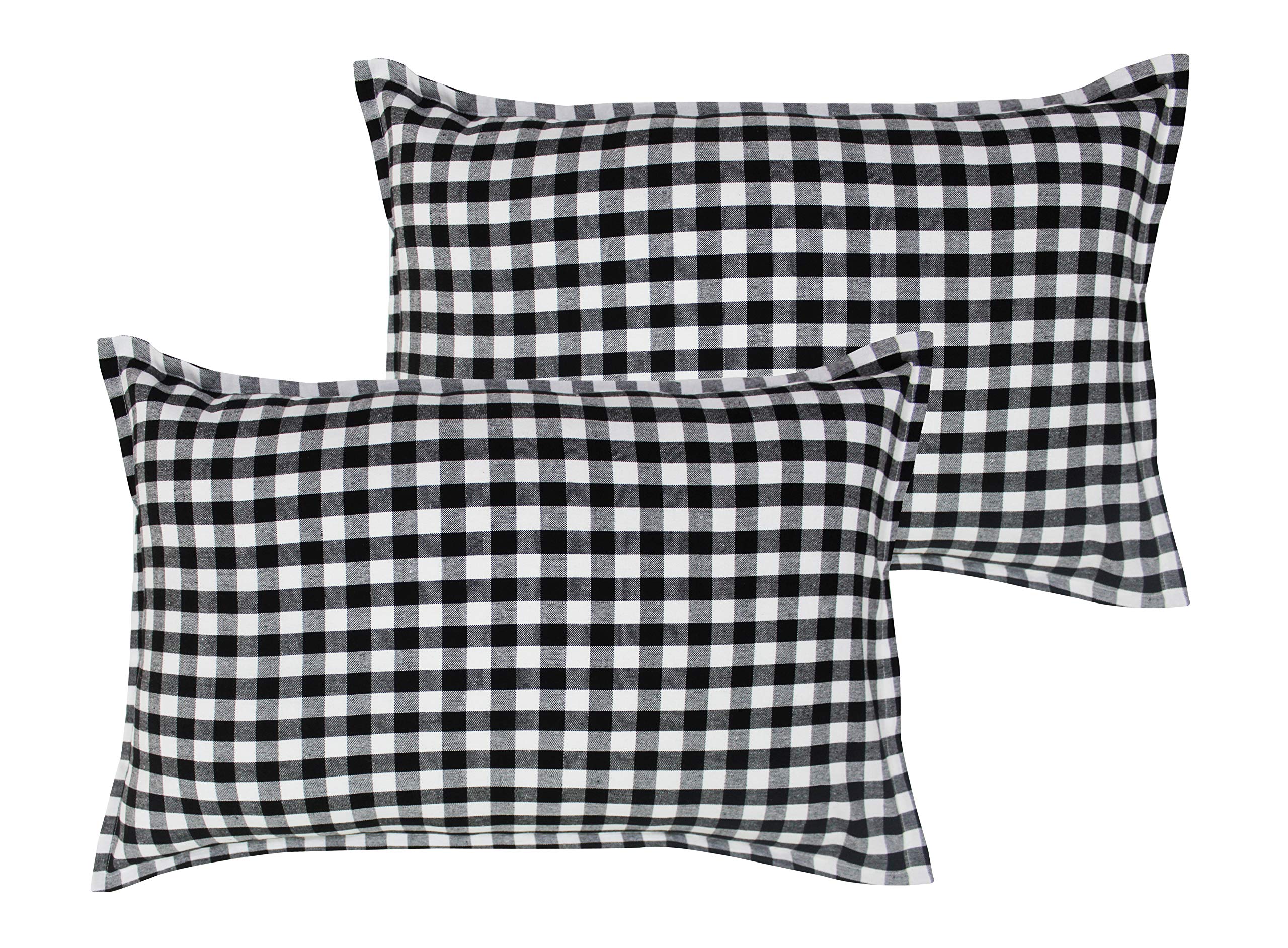 Airwill 100% Cotton Checkered Pattern Flap Pillow Covers (46x69cm)(Black, Pack of 2 Pieces)-image-17