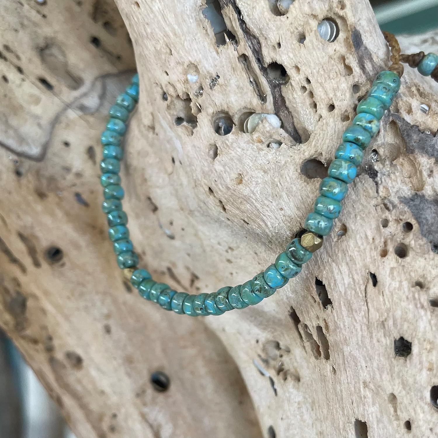 Beach Soul Turquoise Blue Beaded Surfer Anklet for Men and Women, Casual Beach Jewelry on Hand Spun Rope Cord Handmade (Anklet)