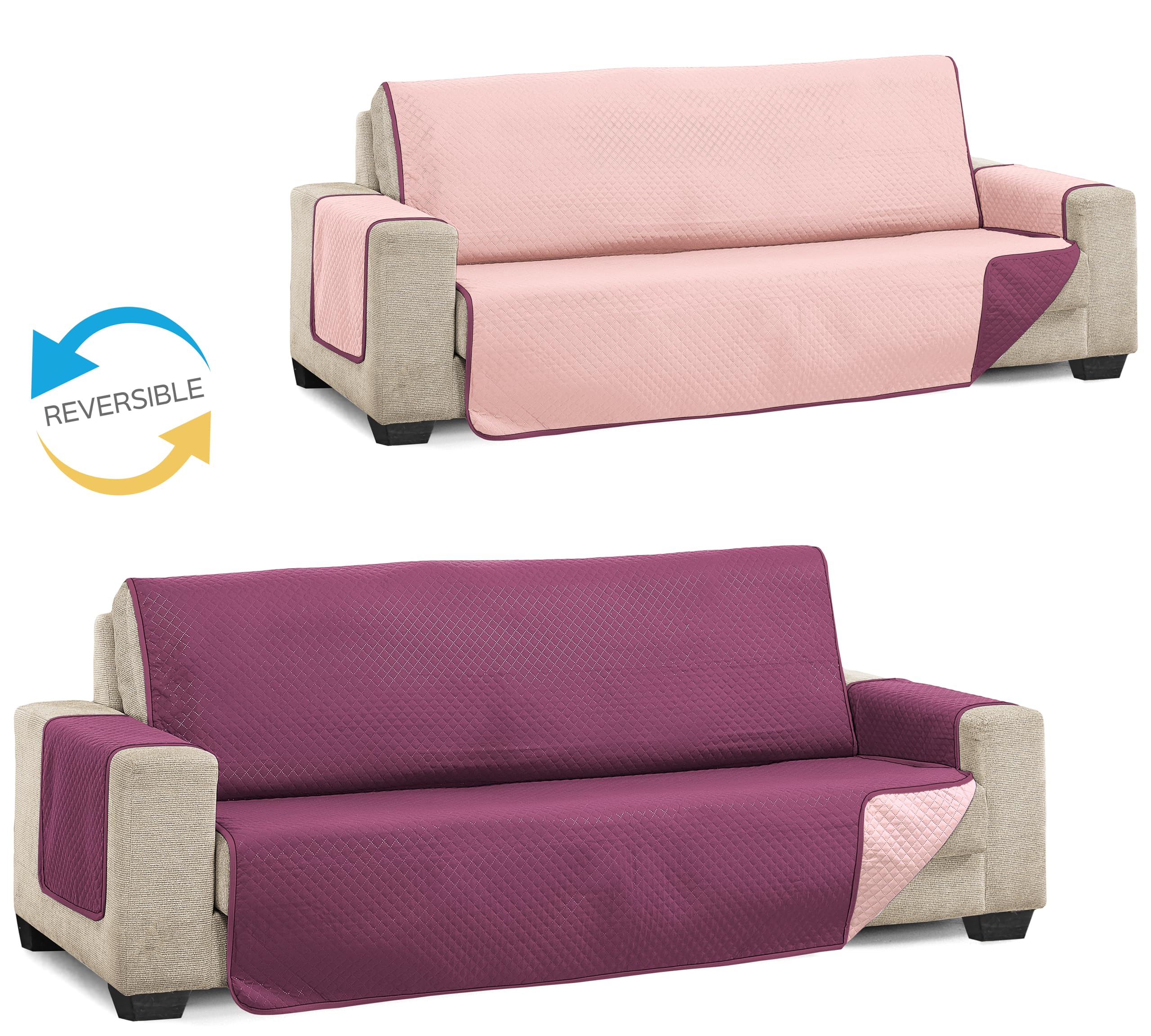 Martina Home Cubre Sofa Acolchado, Berenjena/Salmón, 4 Plazas (Diamond)