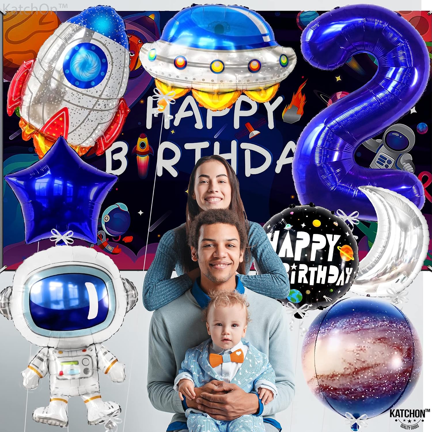 Huge Two The Moon Balloons - 40 Inch | Galaxy Birthday Party Decorations | Space Themed Party Supplies