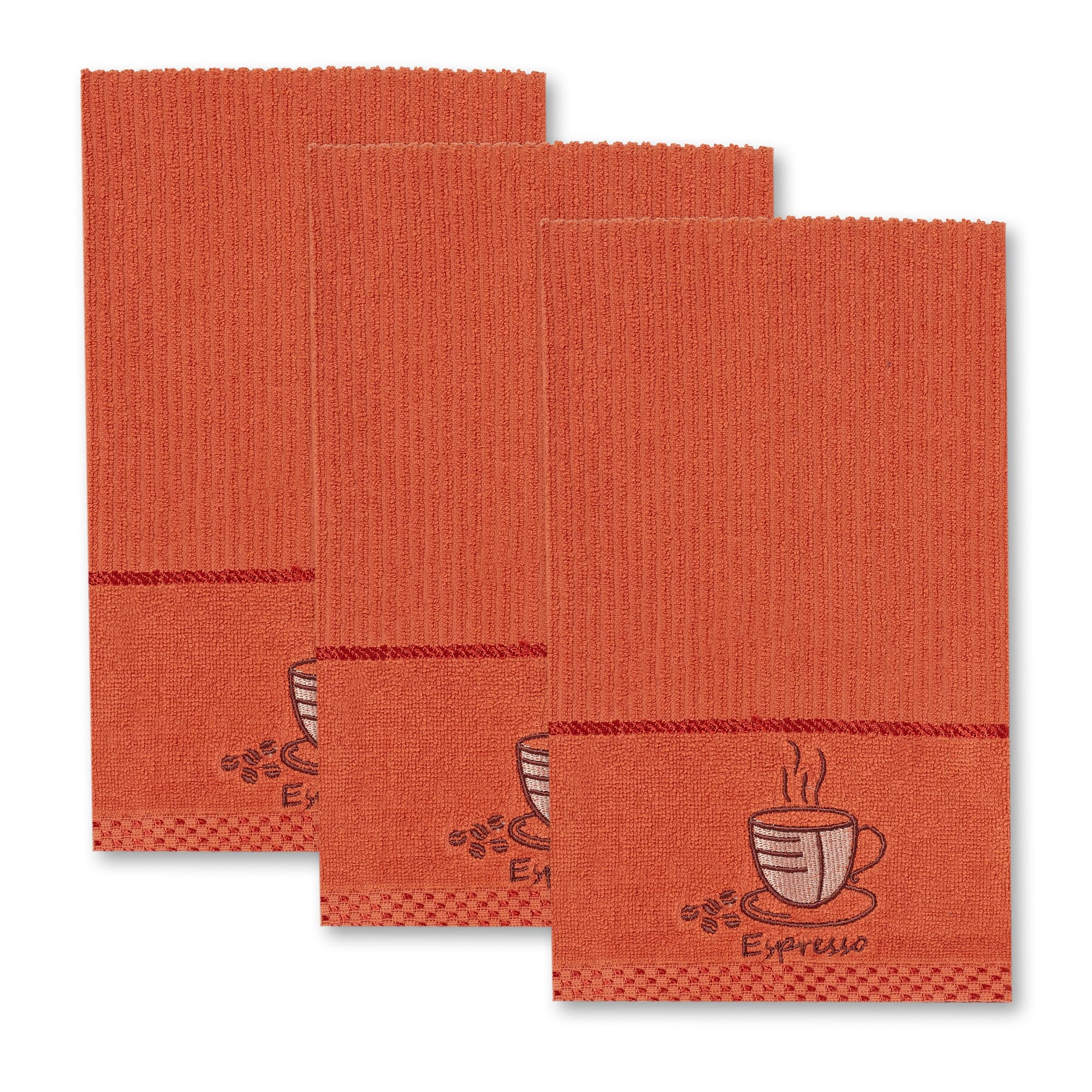 La Maison Woven Embroidered Tea Towels Pack of 3 Large 40 x 70cm Super Absorbent Housewarming Gifts 4 Styles Cotton Rich (Orange, Espresso)