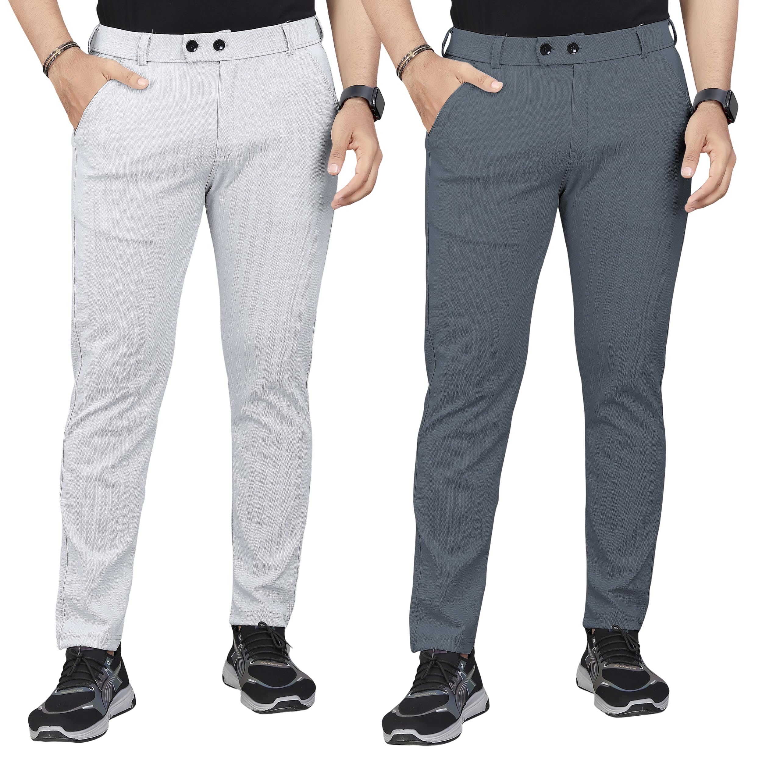 gibbonte Men's Regular Fit Self-Design Trousers | Mid-Rise Cotton Blend Pants for Work Stylish Formal Bottoms for Men (Pack of 2)-picture-17