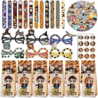 Harry Cadeaux Anniversaire Enfants, 12 Sacs cadeaux Harry, 12 Harry Bracelets Clap, 50 Harry Autocollants, 12 Lunettes Harry Enfant, pour Enfants Garçons Filles Cadeaux Fête Accessoires