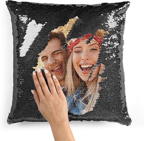 Fundas de almohada personalizadas con lentejuelas  Funda de sirena negra con cualquier imagen  Funda de almohada mágica reversible cojín decorativo