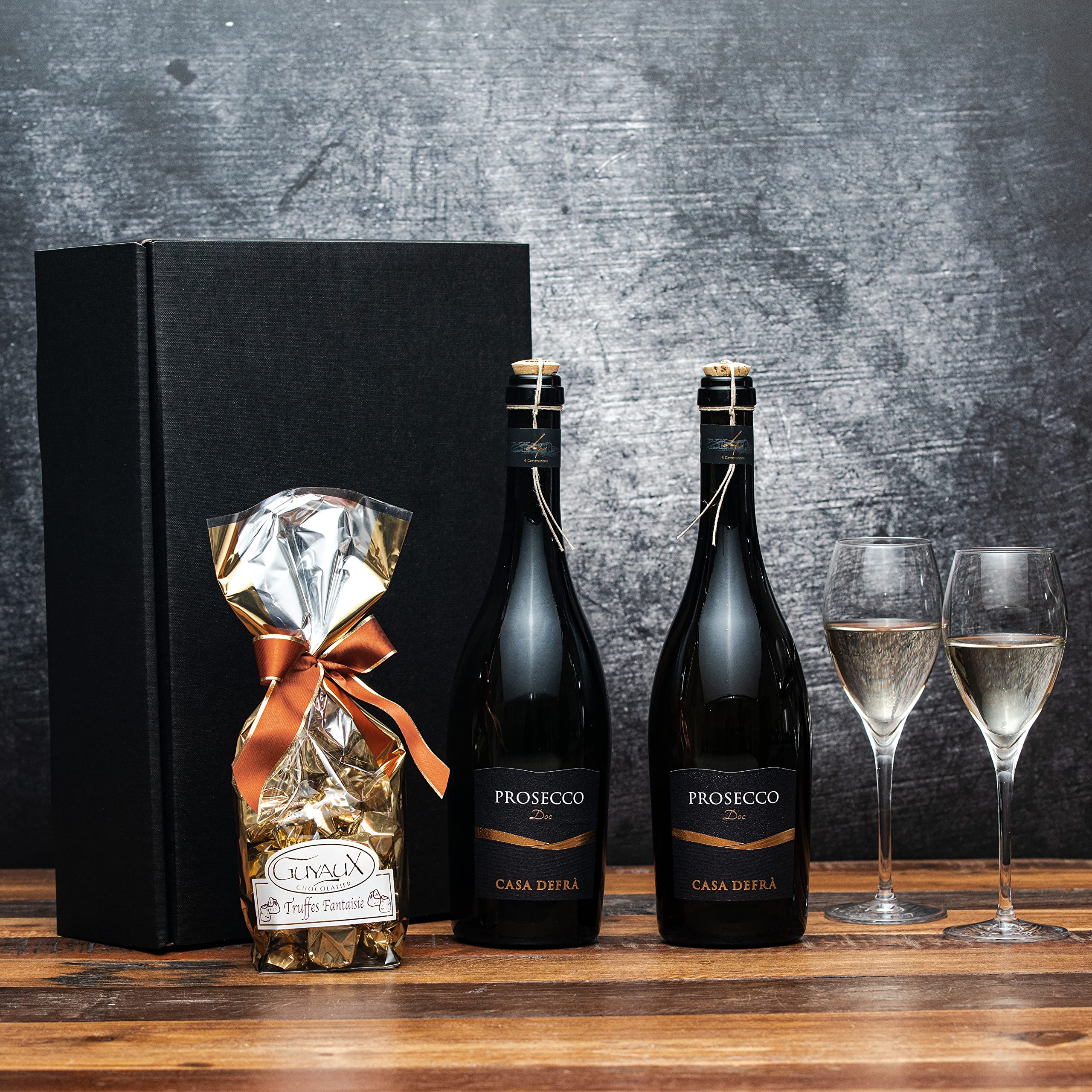 Geschenkset Prosecco DOC mit Schokoladentrüffeln Präsentverpackung