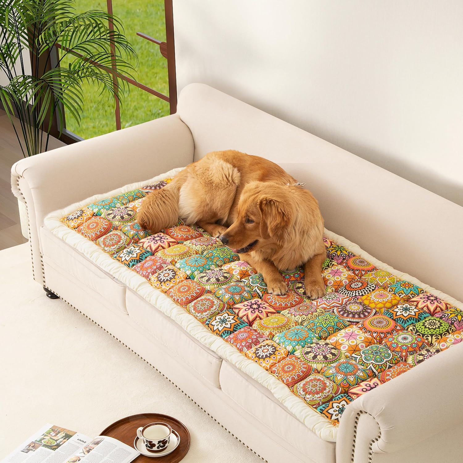 Couch Cover for Sofa, Sectional Couch Cover for Dogs, Sofa Cover Washable, Cushion Cover Blanket Pad Bed Mat for Pets, Boho Furniture Protector, Orange, 27.6x59in