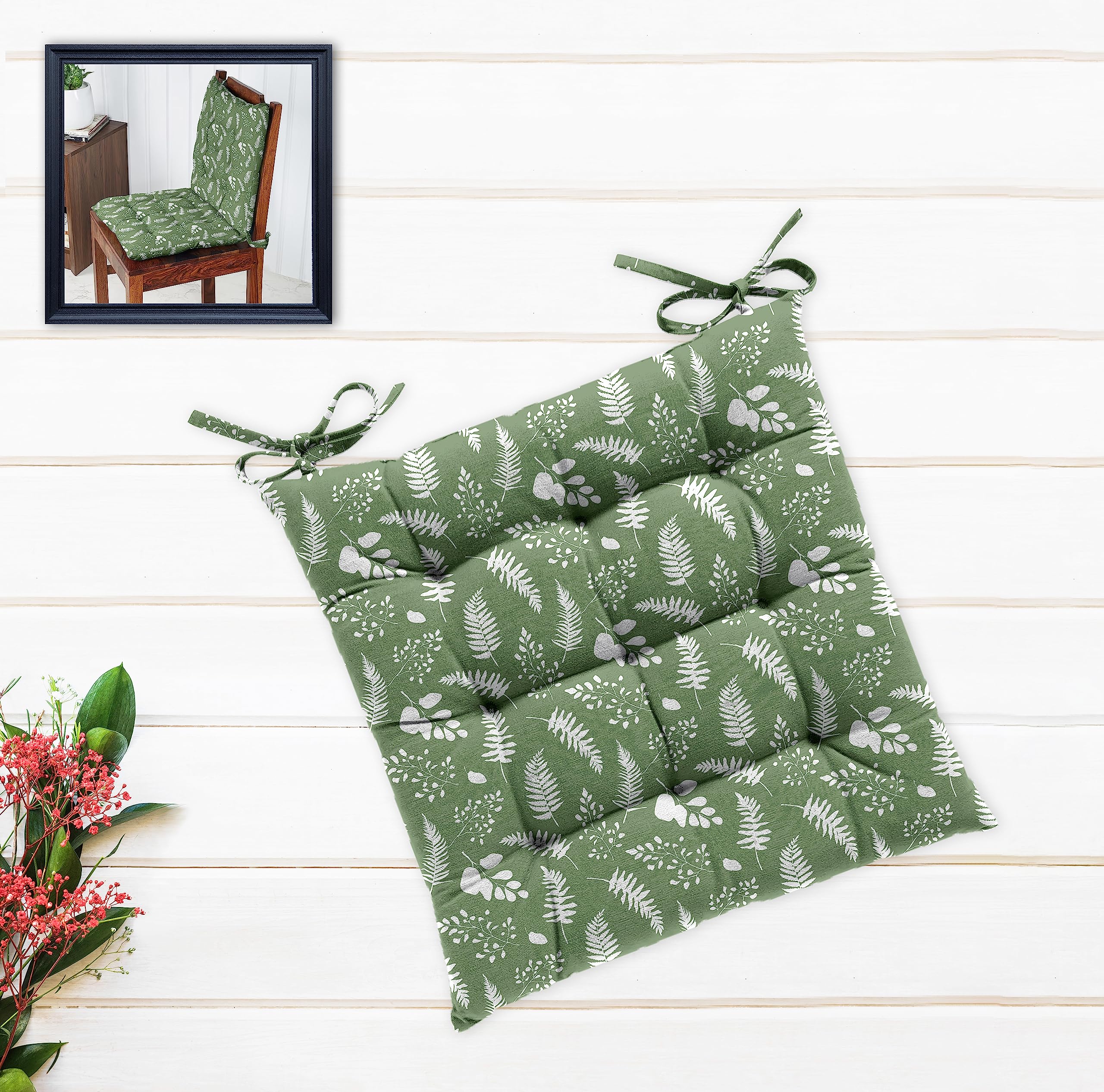 Oasis Hometex 16x16 Inch Cotton Shell with Mixed Fiber Filled Printed | Dining Chair Cushion | Soft Thick Seat Cushion for Dining Chairs, Home & Office Chair Cushion - SNS Leaf (Pack of 1)-image-18