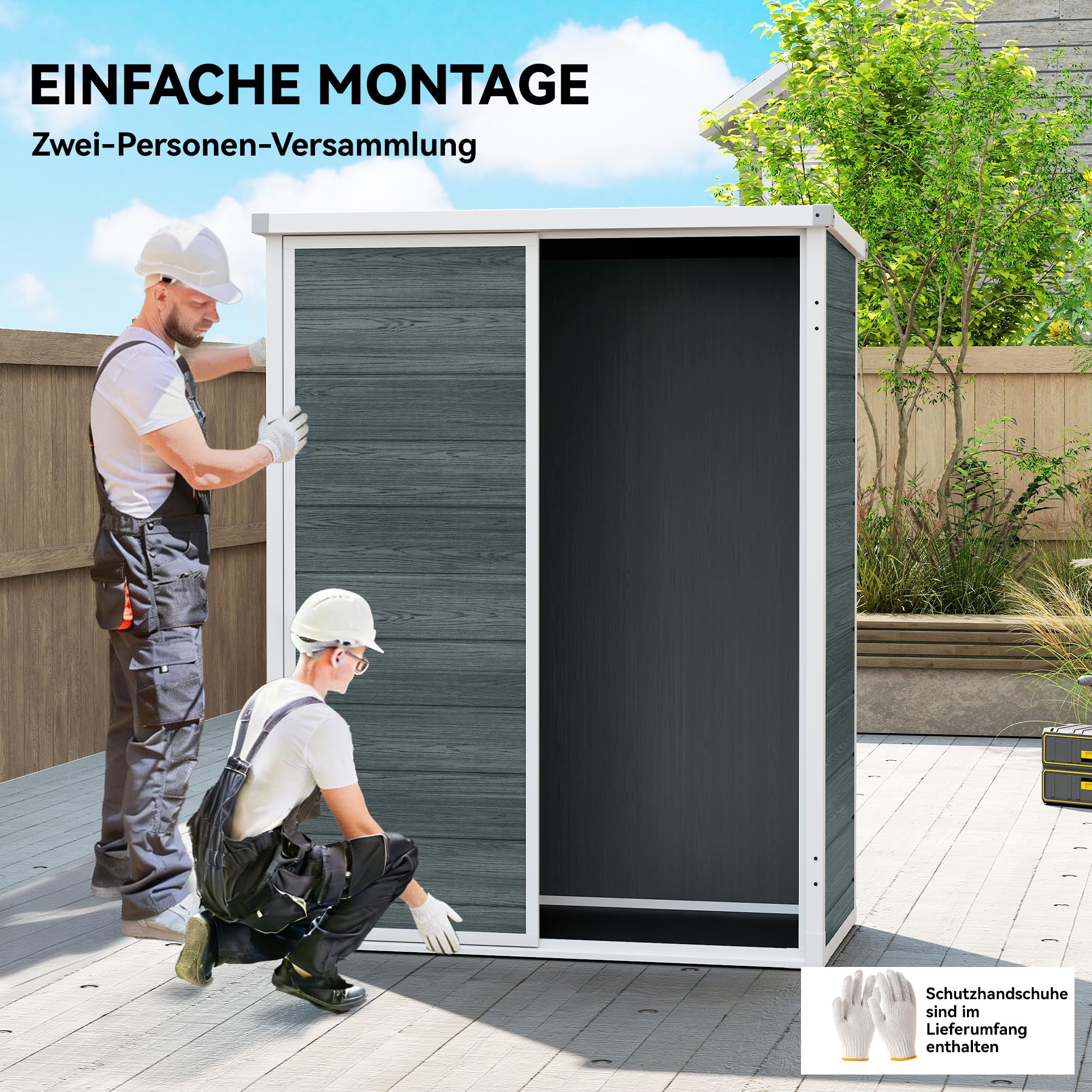 Outsunny Gerätehaus 0,8m² mit Klappbaren Regalen 134 x 68,5 x 170 cm | Kunststoff Gartenschuppen, Schnellmontage, Doppeltür, Boden, Schloss, Handschuhe, Geräteschuppen für Werkzeuge
