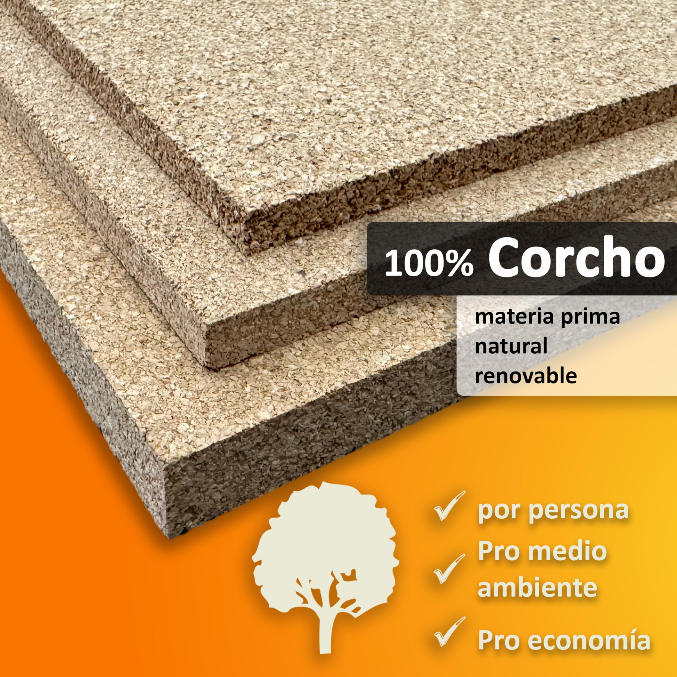 Tablero de corcho TRECOR formato: 1000 x 500 mm - espesor: 2-20 mm - tablero de corcho de - muy elástico y antiestático (20 mm de espesor, 2 piezas)
