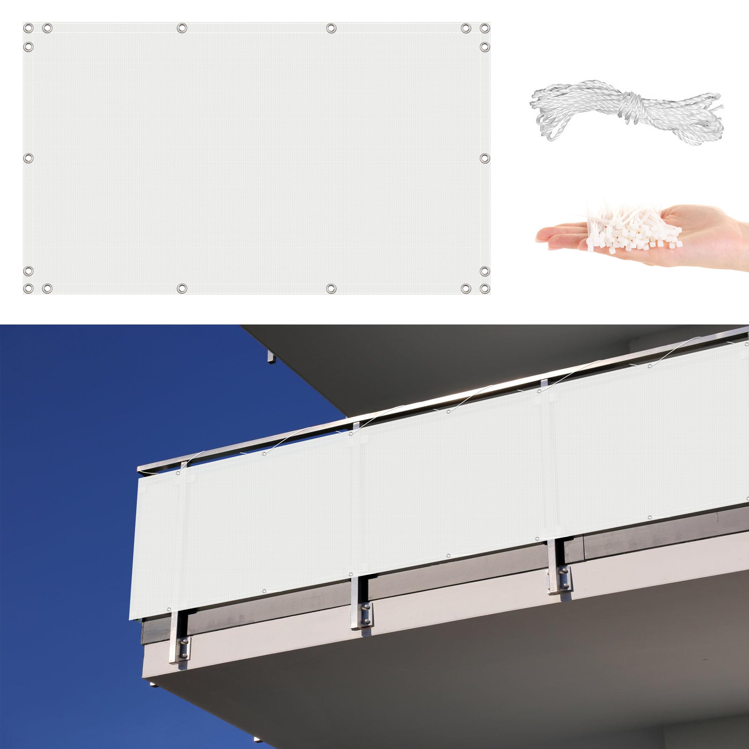 GLDYTVF Balcony 145x250cm UV Protection Sun Wind Garden Fence with Eyelets Cable Ties and Cord for Backyard Rails Verandah Pools Khaki