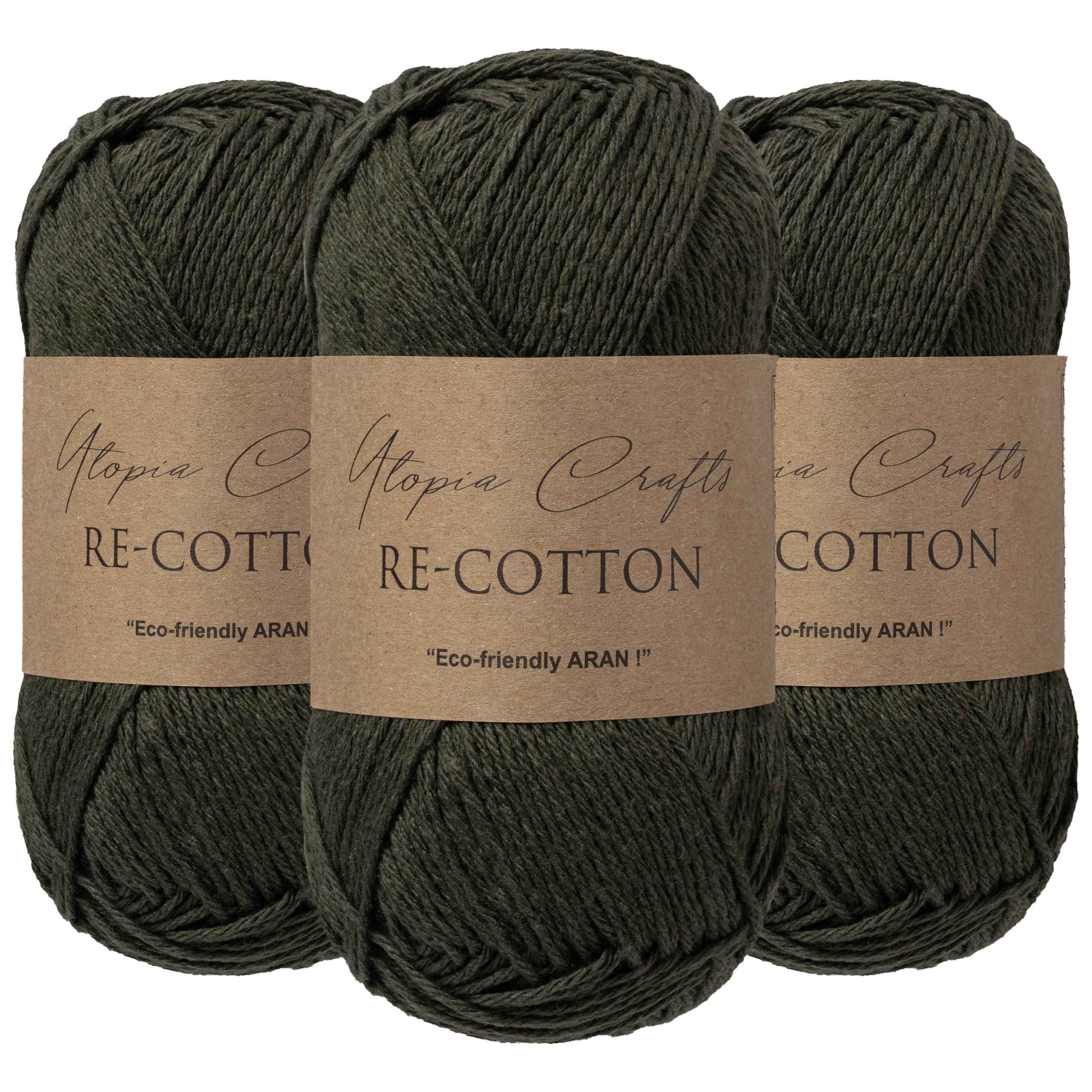 Utopia Crafts Re-Cotton Knitting Yarn 3X 100g (Army Green) — image 1